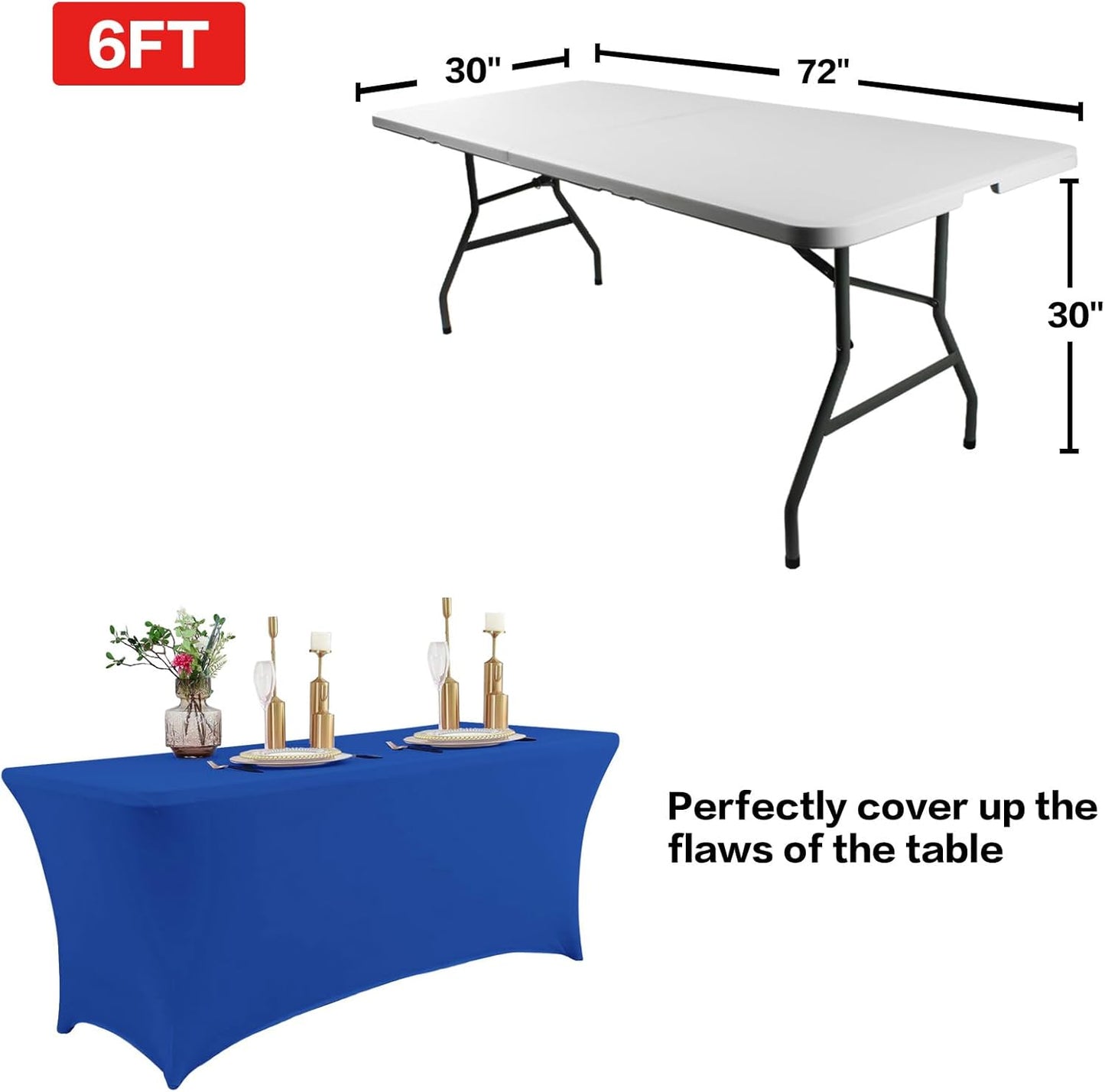 IVAPUPU 6FT Table Cloth for Rectangular Fitted Events Stretch Royal Blue Table Covers Washable Cover Spandex Tablecloth Protector for Party, Wedding, Cocktail, Banquet, Festival