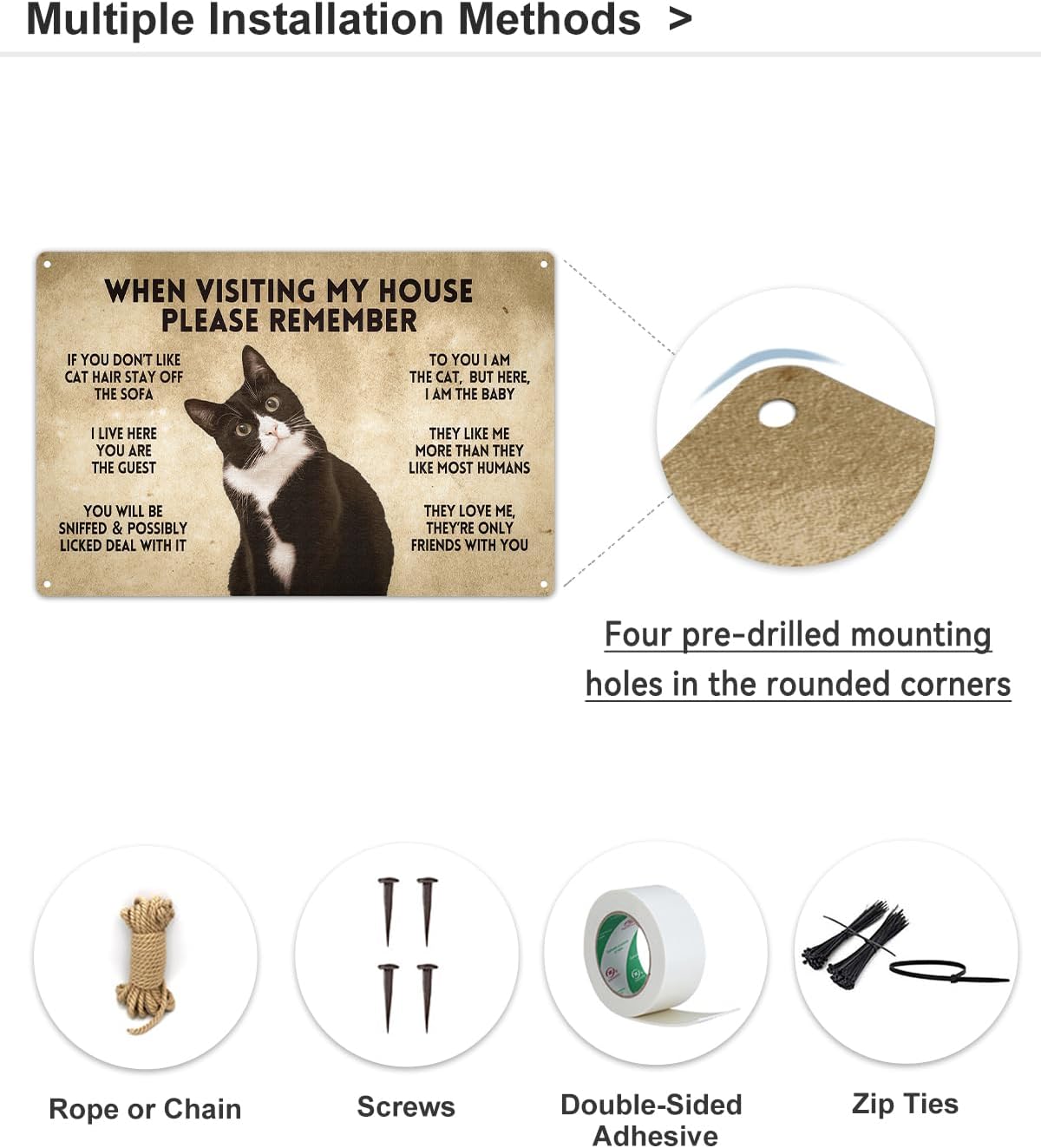 ALKB Funny Tuxedo Cat-Themed Sign 8x12 Inch - Visitor’s Guide to Interacting with Cats - Gift for Cat Lovers’ Home Decor