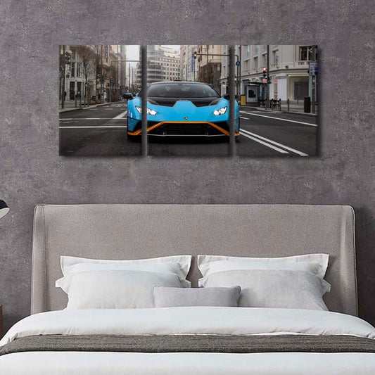 TUMOVO Canvas Wall Art for Bedroom Blue Sports Car Wall Paintings for Living Room Speedy Racing Car Office Modern Wall Art Super Car Pictures Print On Canvas Giclee Framed Ready to Hang, 36" Wx16 H