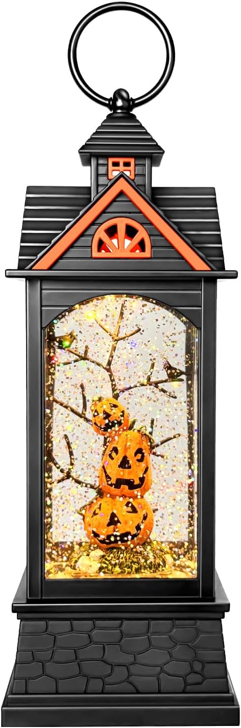 Halloween Snow Globe Lantern, Spooky Ghost Halloween Decor, Plug-in & Battery Operated Snow Globes for Halloween Decorations Indoor