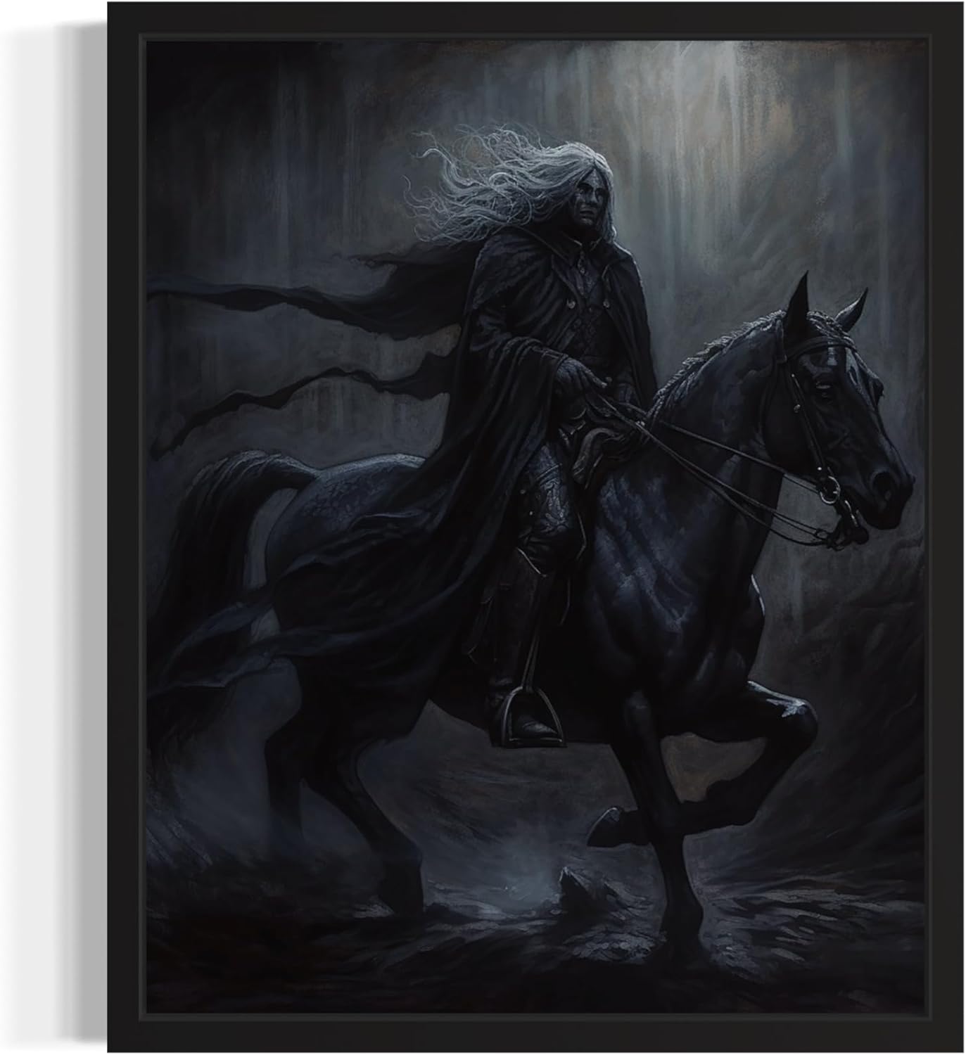 Black Dark Knight Poster Art Print, Halloween Scary Vintage Wall Art Academia Spooky Painting Decoration for Horror Prints, Gothic Posters Bedroom Decor 89 (Black Dark Knight, 8 x 10 inches, Black Frame)