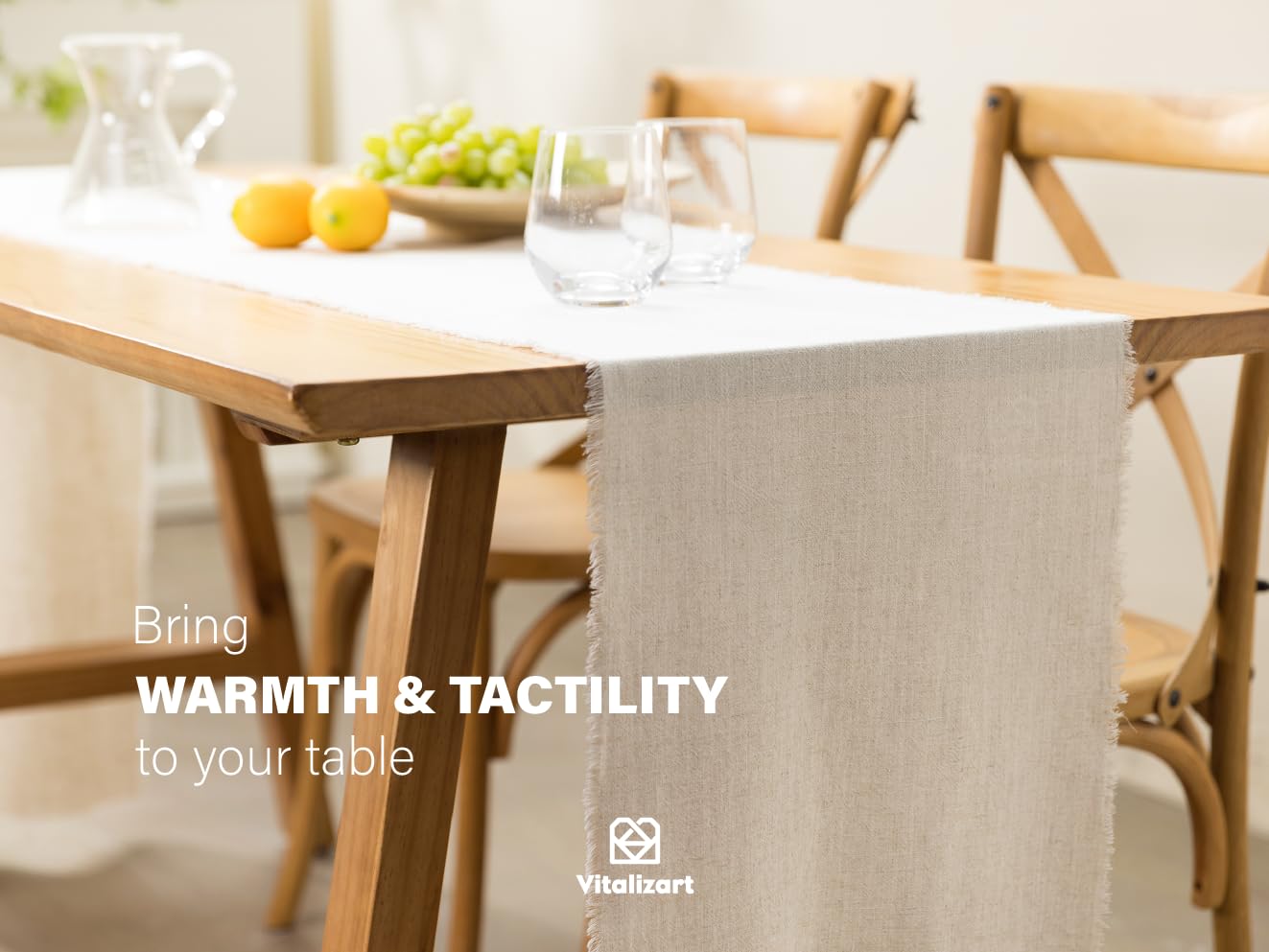 Vitalizart Beige Slub Cotton Linen Table Runner – Rustic Home & Dining Decor for Wedding, Holiday, and Parties (14 x 120 Inches)