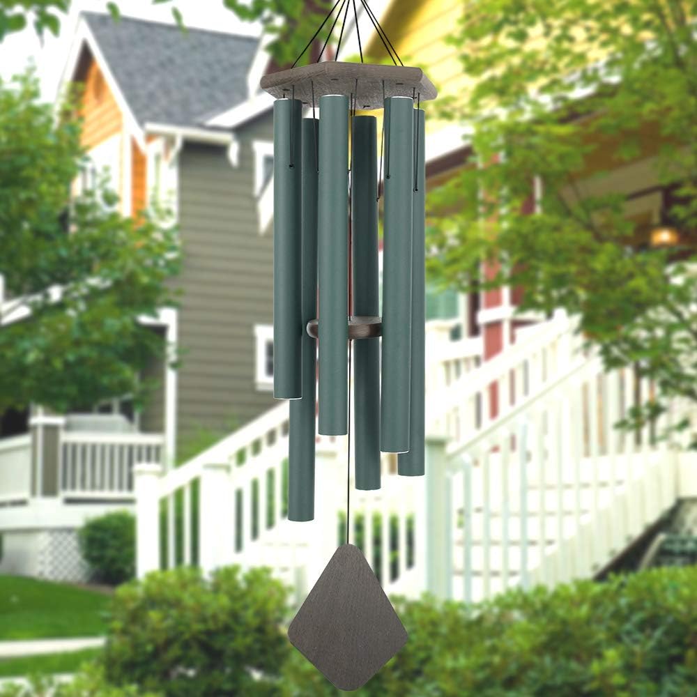 Wind Chimes Outdoor Large Deep Tone, 44 Inches Sympathy Wind Chimes Tuned Soothing Melody, Memorial Wind-Chime with 6 Heavy Tubes for Outside Decoration, Garden/Yard. Green