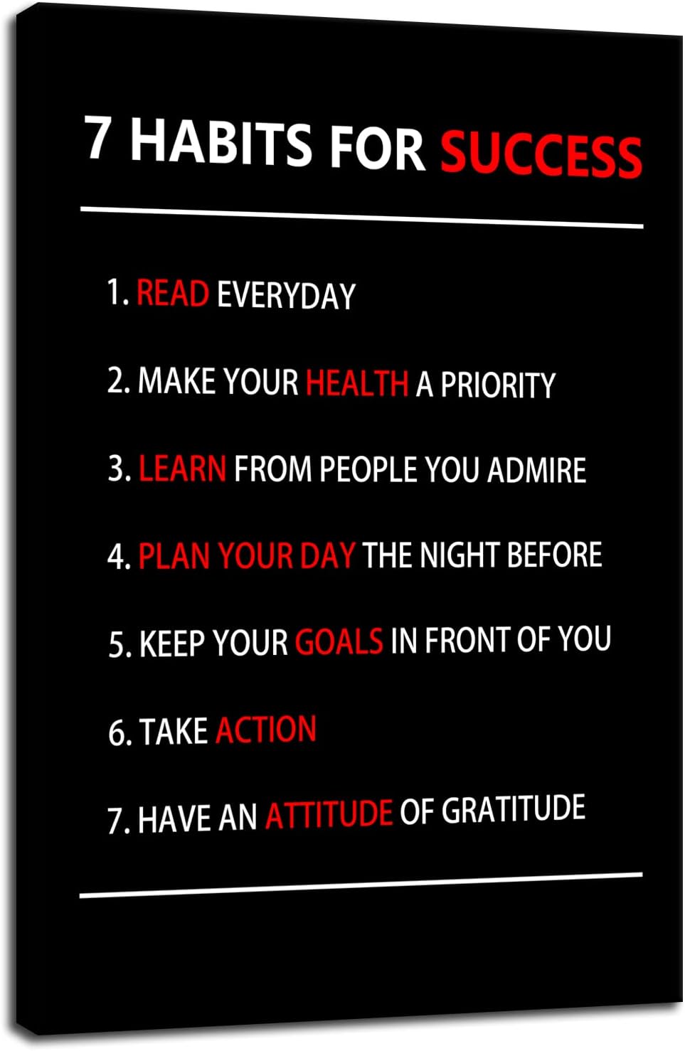 WYJZDZQ8 7 Habits For Success Inspirational Canvas Wall Art Motivational Poster Painting Prints Pictures Inspiring Office Decor Artwork Living Room Gym Decoration Framed Ready to Hang [24''W X 36''H]