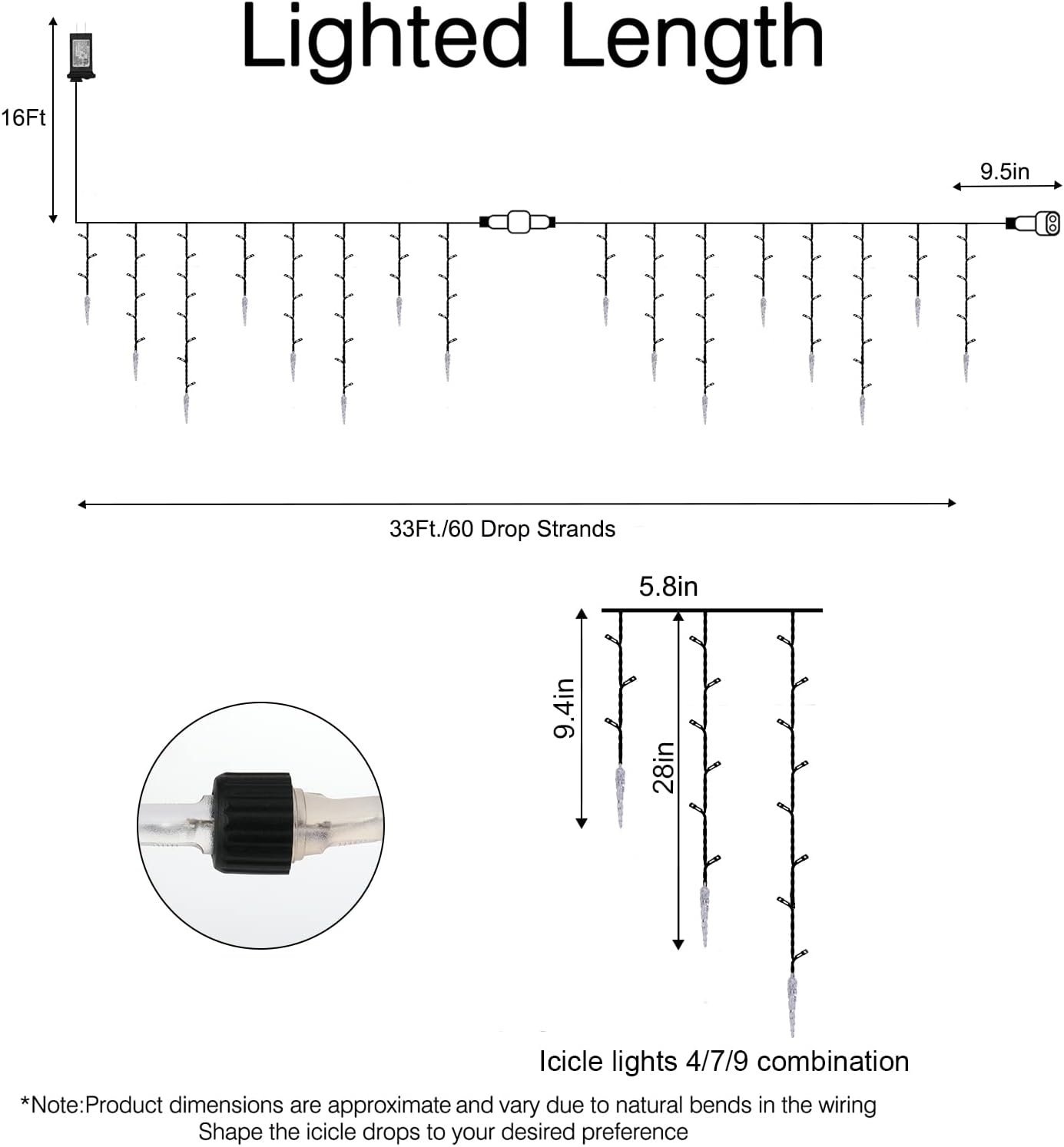 Icicle Lights Outdoor, 33 FT 400 LED Christmas Lights with 60 Drops, Waterproof Connectable Icicle Christmas Light Outdoor with Remote and Timer, 8 Light Modes Christmas Decorations for Roofline
