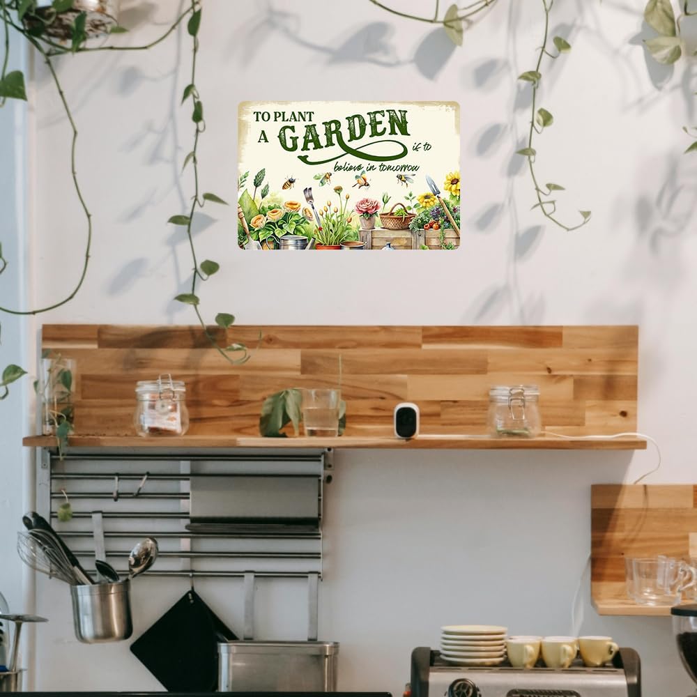 Vintage Garden Metal Sign Funny Gardening Decor Outside Yard Sign Gifts For Women Plant Lover To Plant A Garden Is To Believe In Tomorrow Signs For Home Gardeners Country Rustic Garage Farmhouse Fence Wall Decorations 8x12 Inch