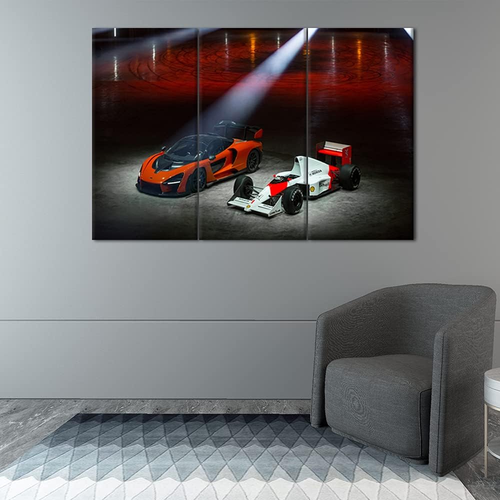 TUMOVO 3 Piece Red Car Canvas Wall Art - 40 x 20inch x 3 Panels - Modern Painting on Canvas - Framed - Wall Mount - HD Giclee Print - Living Room, Bedroom Decor
