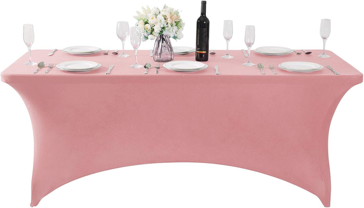 SuperO Waterproof Spandex Table Cover for 6FT Table Universal Fitted Stretch Tablecloth for Party, Banquet, Wedding and Events-Dusty Pink
