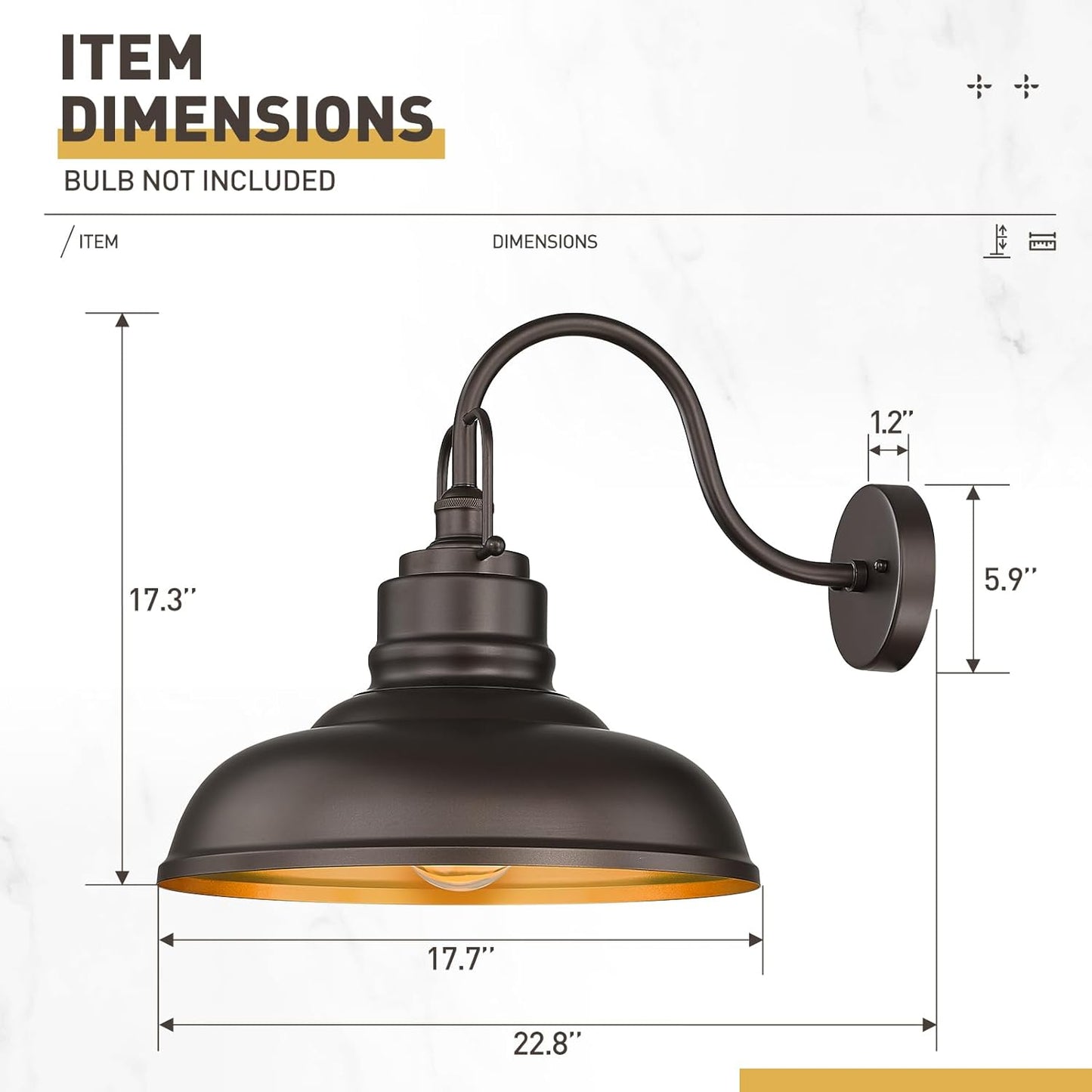 zeyu 2 Pack Gooseneck Barn Lights Outdoor, Outdoor Wall Sconces for Porch Patio, 18" Farmhouse barn Lights in Oil Rubbed Bronze Finish, 016-1BL-2 ORB