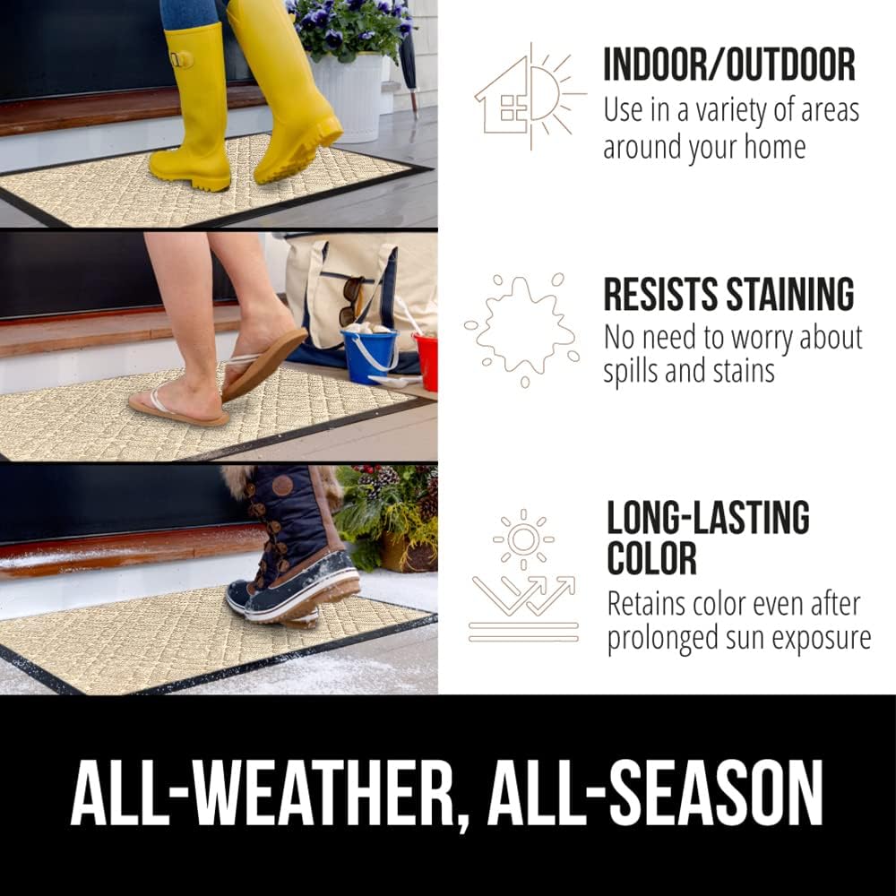 GORILLA GRIP 100% Waterproof All-Season WeatherMax Doormat, 72x24, US Designed Natural Rubber, Stain and Fade Resistant, Low Profile Indoor Outdoor Door Mats, Easy Clean Patio Mat, Modern Latte