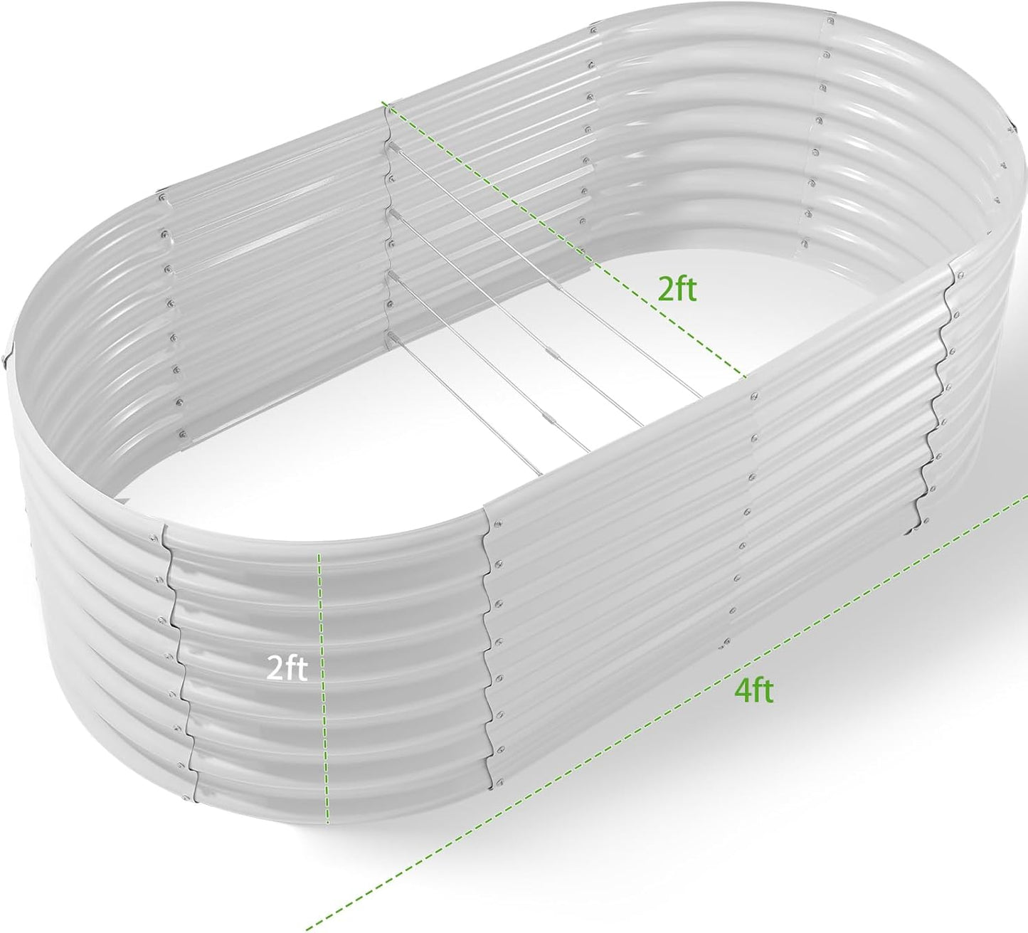 Land Guard 24“ Tall 4×2ft Galvanized Raised Garden Bed Kit, Galvanized Planter Garden Boxes Outdoor, Oval Large Metal Raised Garden Bed for Vegetables(Pearl White, 4×2×2ft)