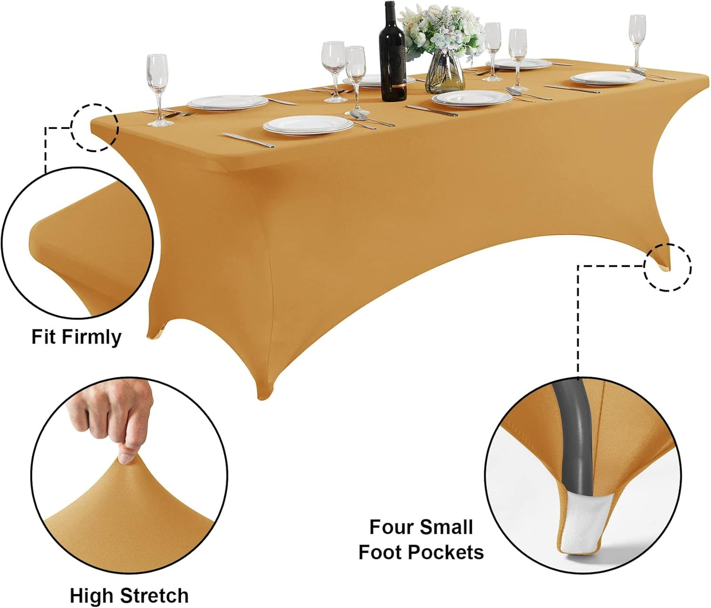SuperO 2Pack Waterproof Spandex Table Cover for 4FT Table Universal Fitted Stretch Tablecloth for Party, Banquet, Wedding and Events-Gold