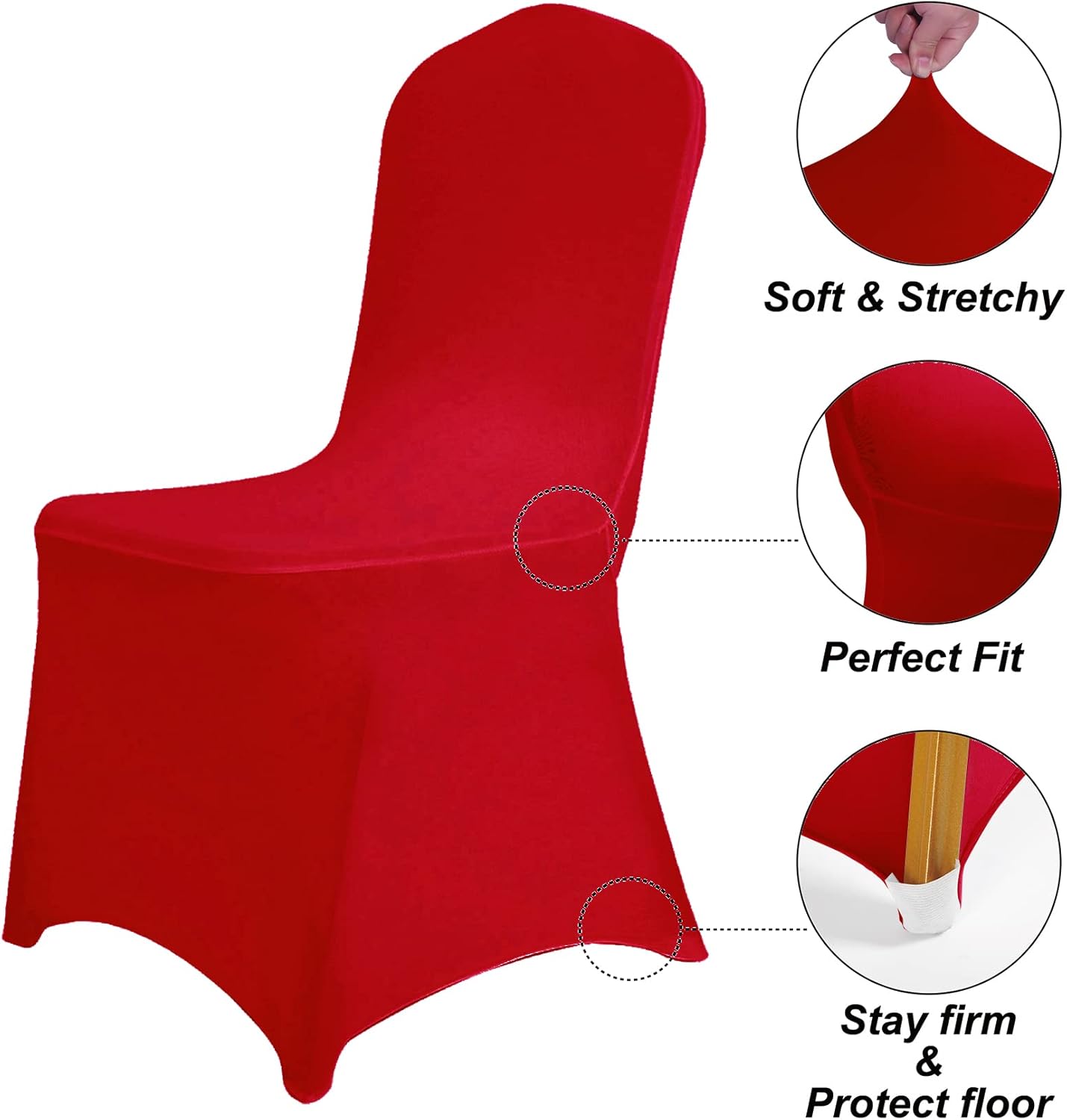 SUPERO Red Waterproof Polyester Spandex Chair Cover (100PCS, Universal Fit, Protector, for Party, Banquet, Wedding Event, Hotel)