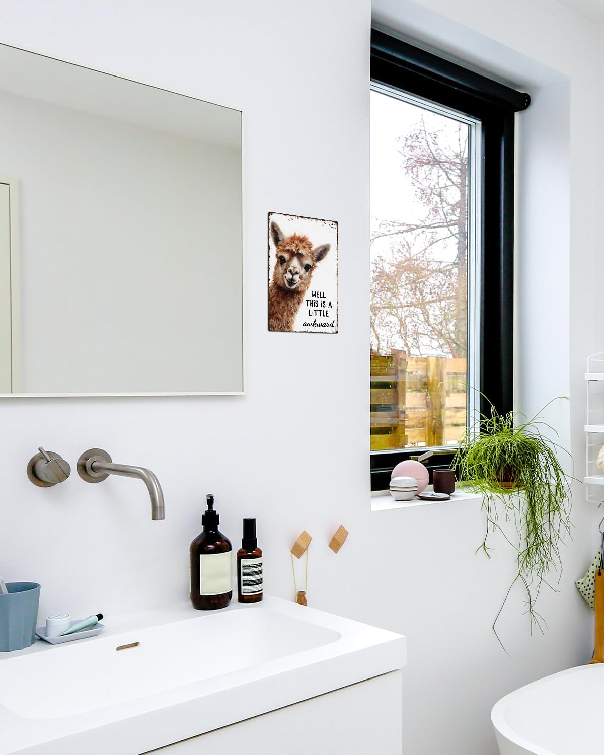 ALKB Funny Alpaca Metal Signs Farmhouse Bathroom Wall Decor Alpaca Lovers Gift 8 x 12 Inch