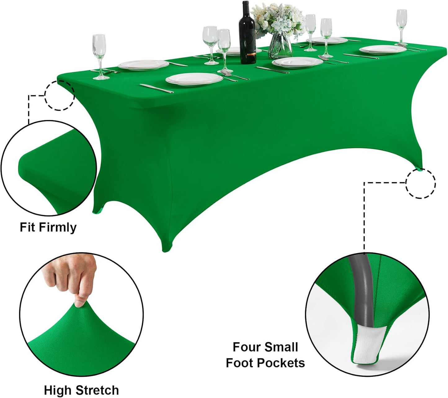 SuperO Waterproof Spandex Table Cover for 8FT Table Universal Fitted Stretch Tablecloth for Party, Banquet, Wedding and Events-Emerald