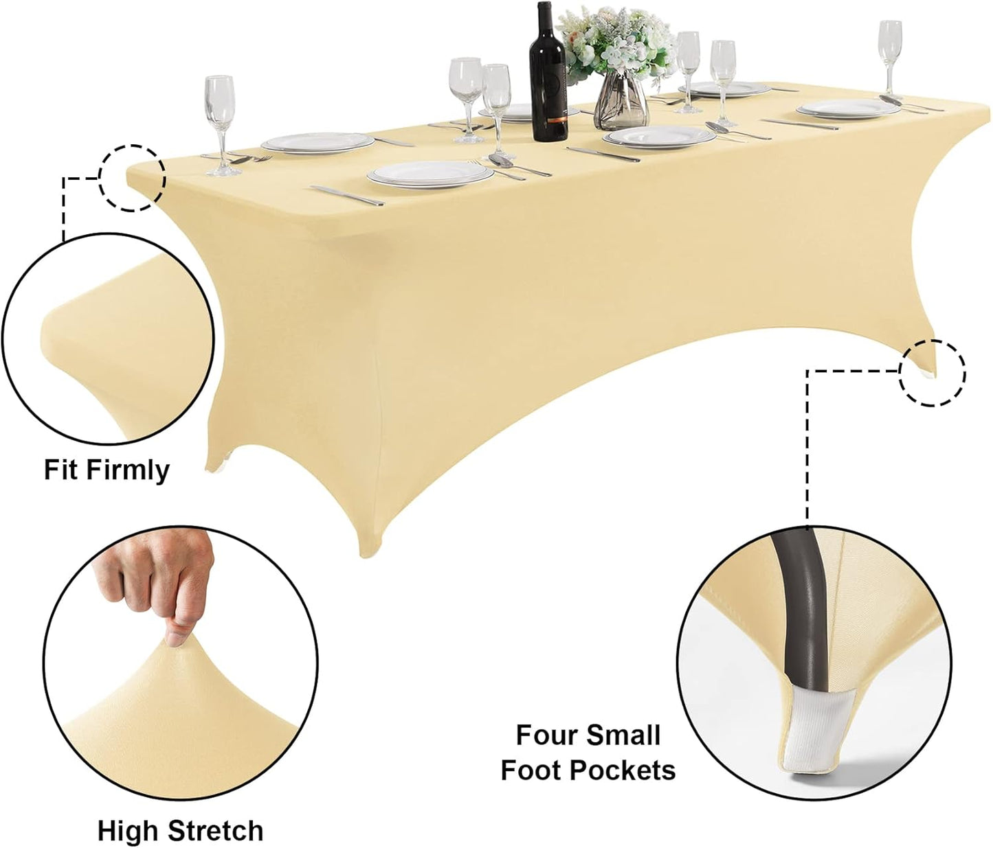 SuperO 2Pack Waterproof Spandex Table Cover for 6FT Table Universal Fitted Stretch Tablecloth for Party, Banquet, Wedding and Events-Champagne