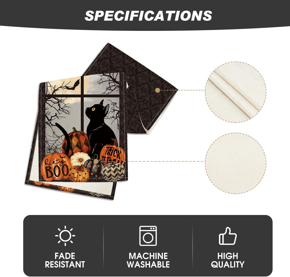 Artoid Mode Black Cat Pumpkins Boo Halloween Table Runner, Trick Or Treat Seasonal Kitchen Dining Table Decoration for Home Party Decor 13x90 Inch