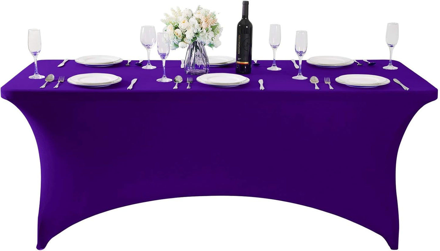 Spandex Table Cover for 6Ft or 4fT or 8ft Table Universal Fitted Stretch Tablecloth for Party, Banquet, Wedding and Events-Purple