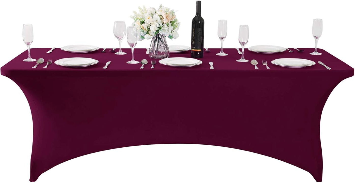 Spandex Table Cover for 8FT or 4ft or 6ft Table Universal Fitted Stretch Tablecloth for Party, Banquet, Wedding and Events-Burgundy