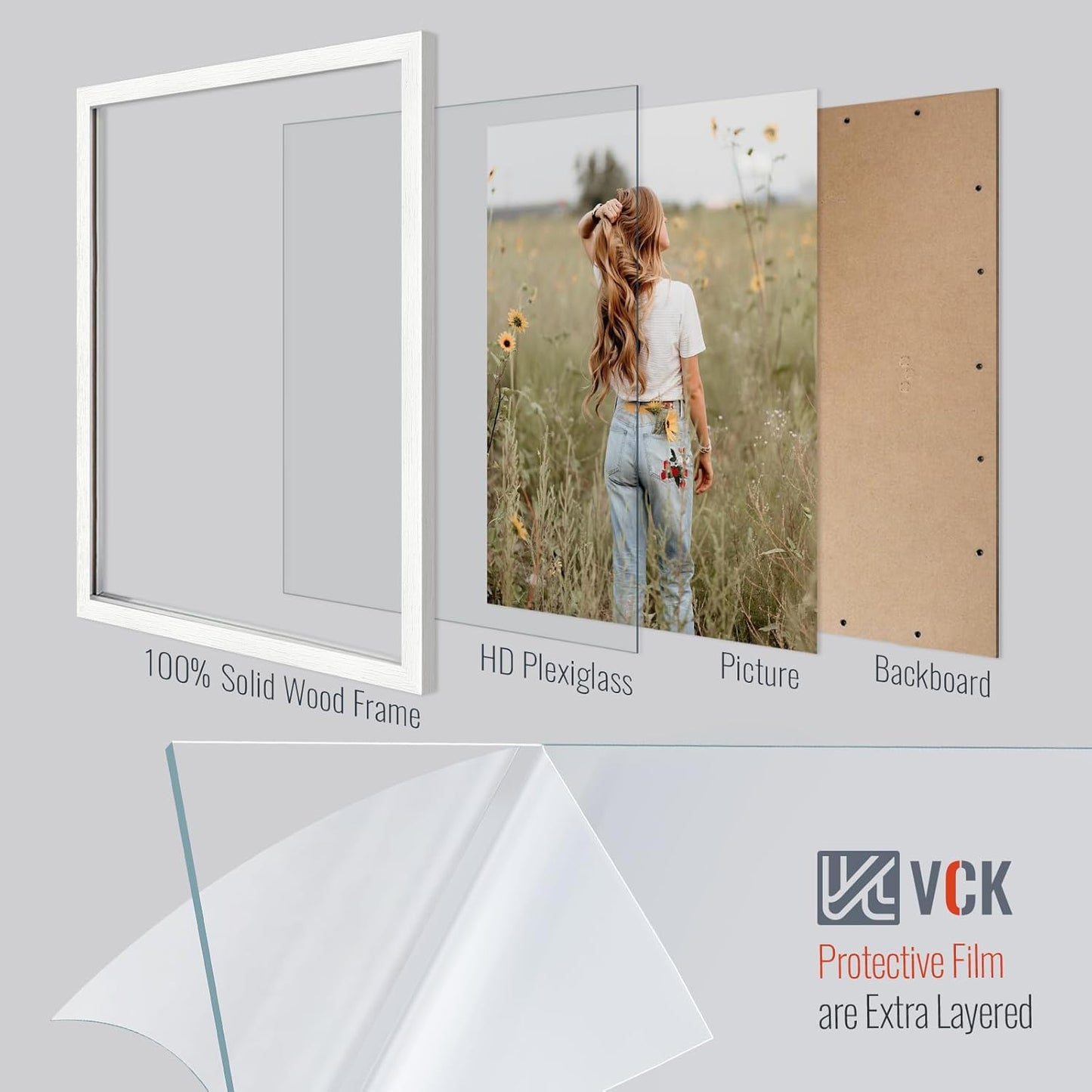 VCK 22x28 Poster Frame Set of 3 - White,Solid Wood Picture Frames, Textured Exclusive Wall Gallery Frame