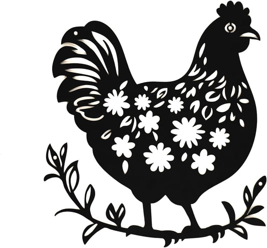 SHIMANY Black Metal Wall Art - Chicken Hanging Wall Sculpture for Kitchen, Farmhouse, Entryway, or Bathroom - Rustic Folk Cutout