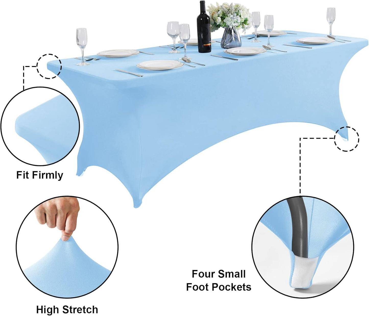 SuperO 2Pack Waterproof Spandex Table Cover for 6FT Table Universal Fitted Stretch Tablecloth for Party, Banquet, Wedding and Events-Blue Mist