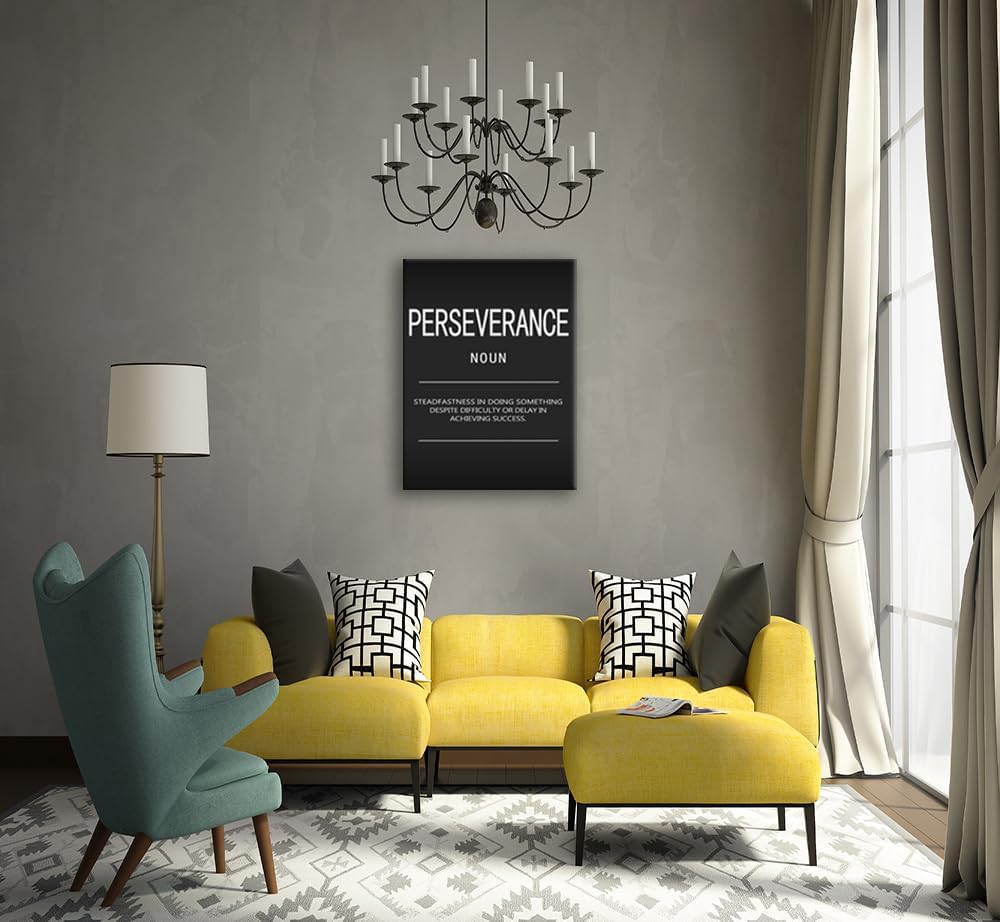 Motivational Painting Office Decor Inspirational Canvas Wall Art Perseverance Noun Pictures Inspirational Success Posters and Prints Artwork Home Gym Decor Framed Ready to Hang[30" W X 40" H]