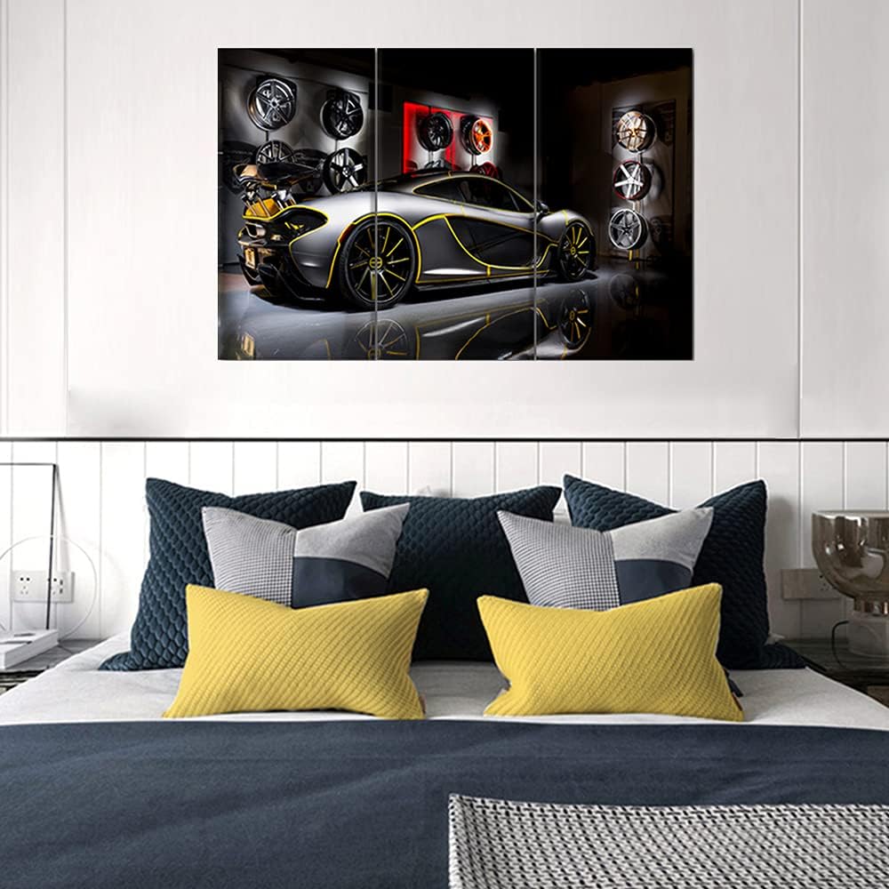 Art Work for Home Walls Sports Car Painting Pictures Canvas Artwork Home Decorations for Living Room Bedroom Giclee Wooden Frame Stretched Ready to Hang Posters and Prints - 12 x 24 inch x 3 Panels