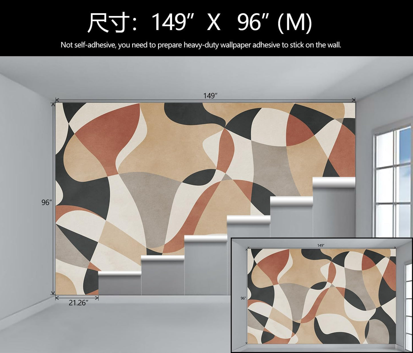 Geometric Abstract Art Wallpaper Mural for Living Room (Not Peel and Stick)