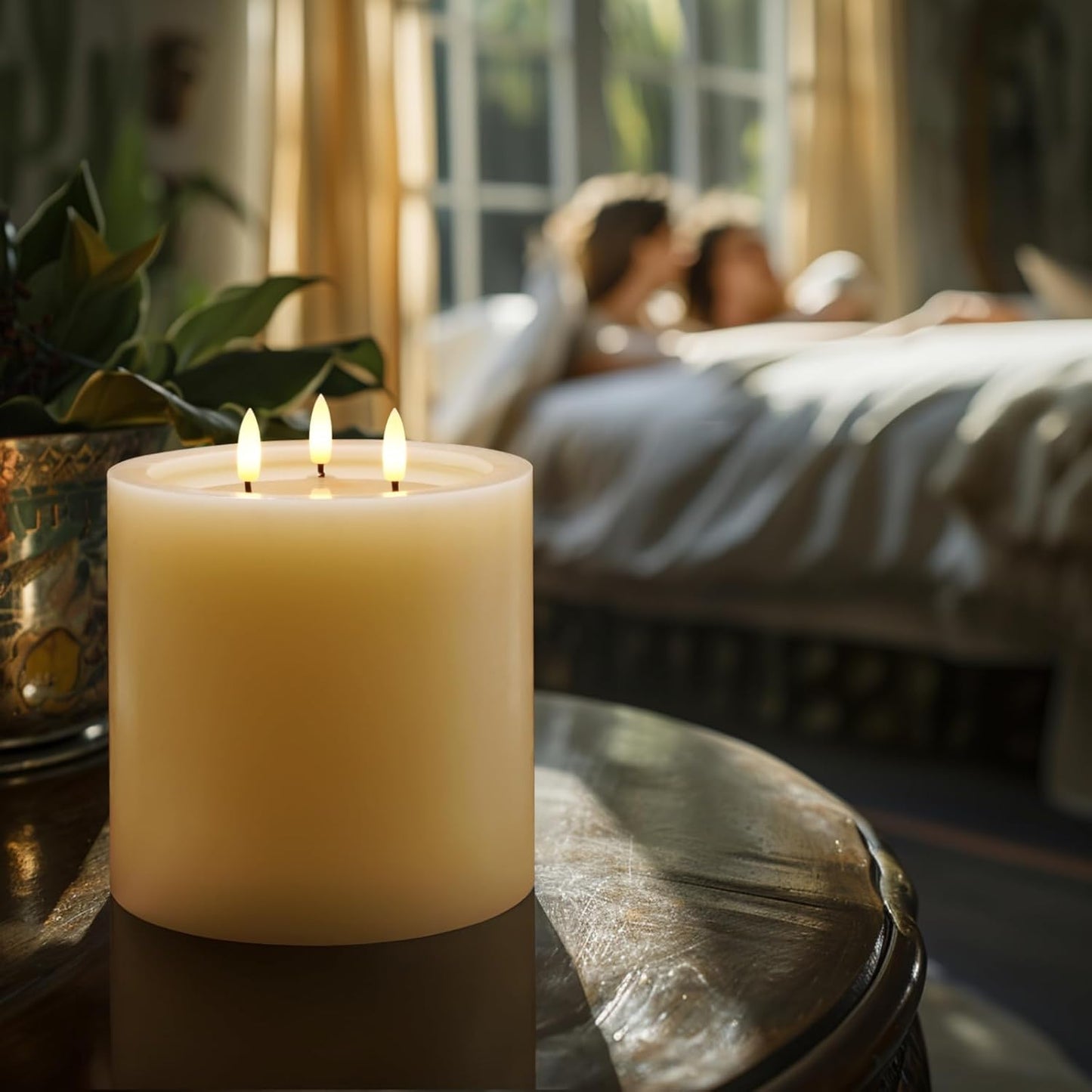 Amagic 3 Wicks Extra Large Flameless Candles, Battery Operated Candles with Remote Control and Timers, 6-inch Diameter LED Pillar Candles, Real Wax, Liquid Effect, Ivory, 6"x6"