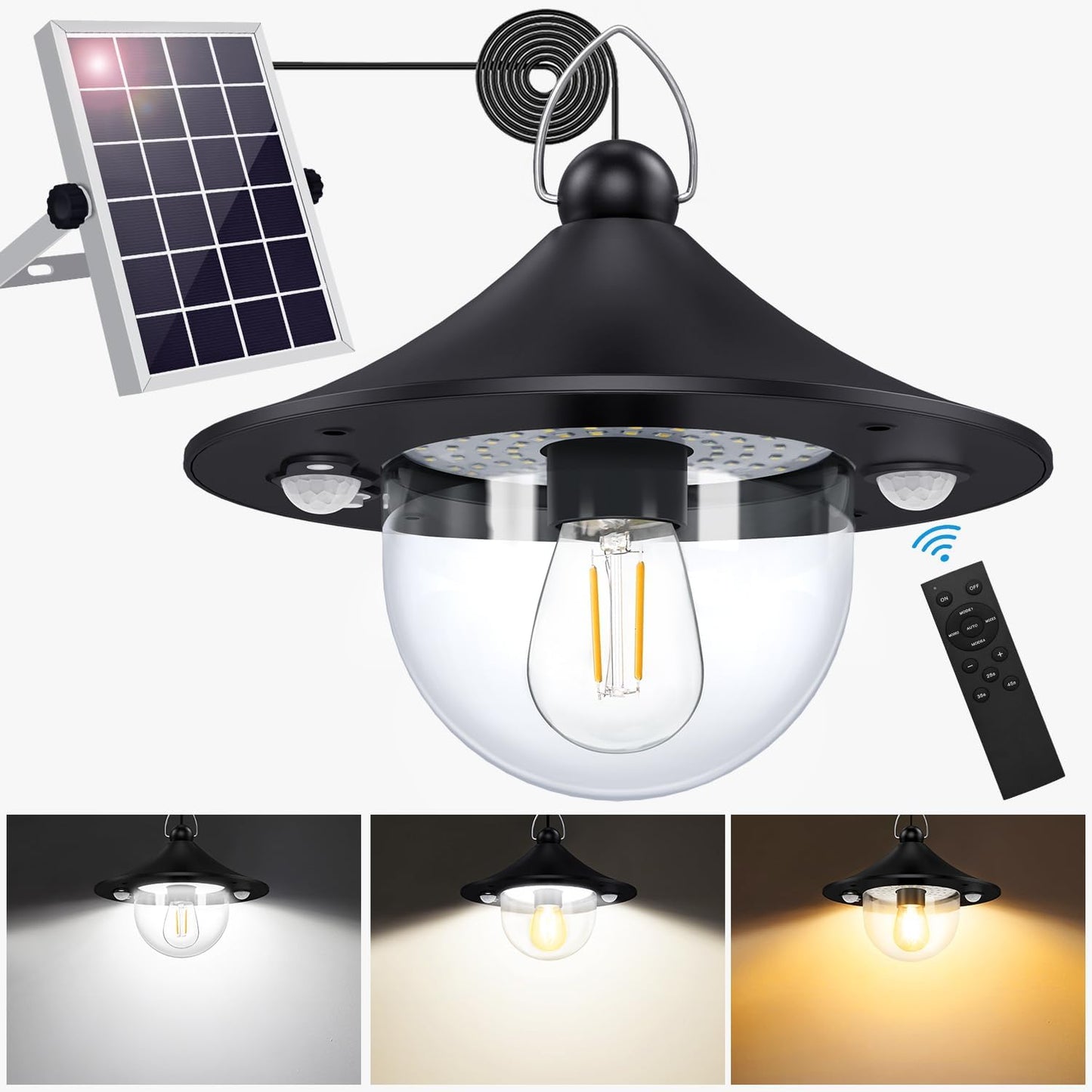 Solar Shed Light Outdoor Indoor 3000LM Solar Lights Daytime Available with Remote Control, Double Motion Sensor & 5 Lighting Modes, Solar Indoor Lights for Gazebo, Shed, Garage, Barn