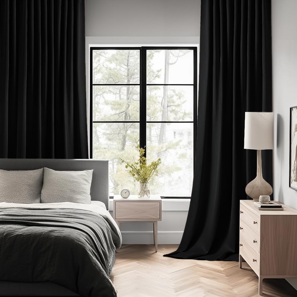 MIULEE Black Back Tab Blackout Curtains 95 Inch Length 2 Panels Set for Living Room Bedroom Privacy, Halloween Rod Pocket/Pinch Pleat Thermal Insulated Room Darkening Pleated Light Blocking Drapes