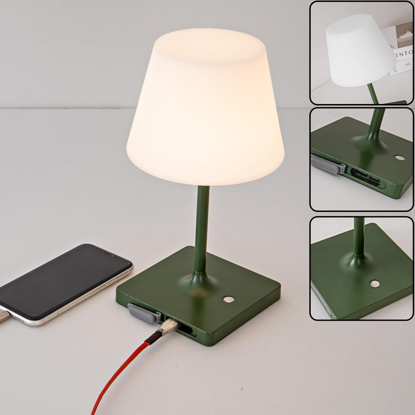 LED Cordless Table lamp Rechargeable,Outdoor Battery Operated Portable Desk lamp,Shower lamp Waterproof,4000mAh LED 3 Colors Dimmable Touch Night Lamps-Green