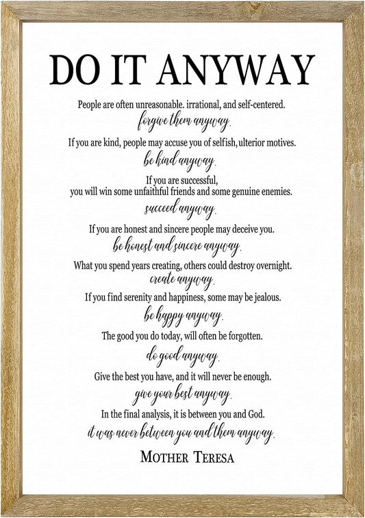 Do It Anyway Mother Teresa Wall Art Decor 16x11 Inch Wooden Framed Wall Hanging Sign (Wood)