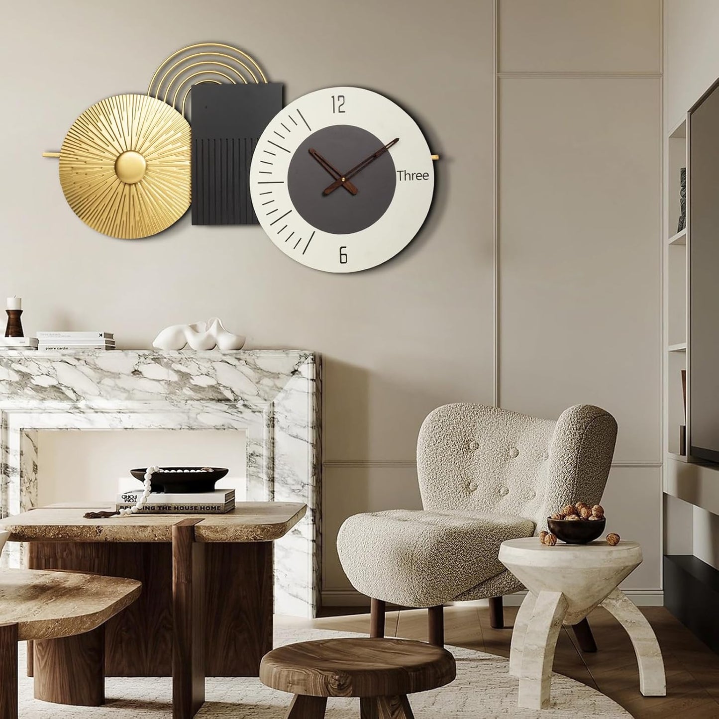 33inch Modern Wall Clock Decorative Clocks for Living Room,Light Luxury Style Timepiece, Metal & Wood Watch Battery Operated Perfect for Suitable for Living Room,Bed Room, Kitchen, Office
