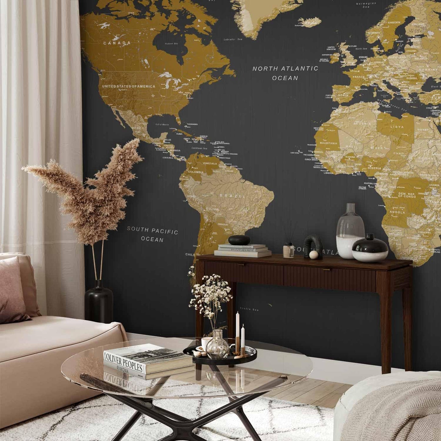 artgeist Premium Wall Mural World Map 197x110 in - Non-Woven Wallpaper Fleece Wall Decor Photo Print Picture Image Design k-A-0092-x-a