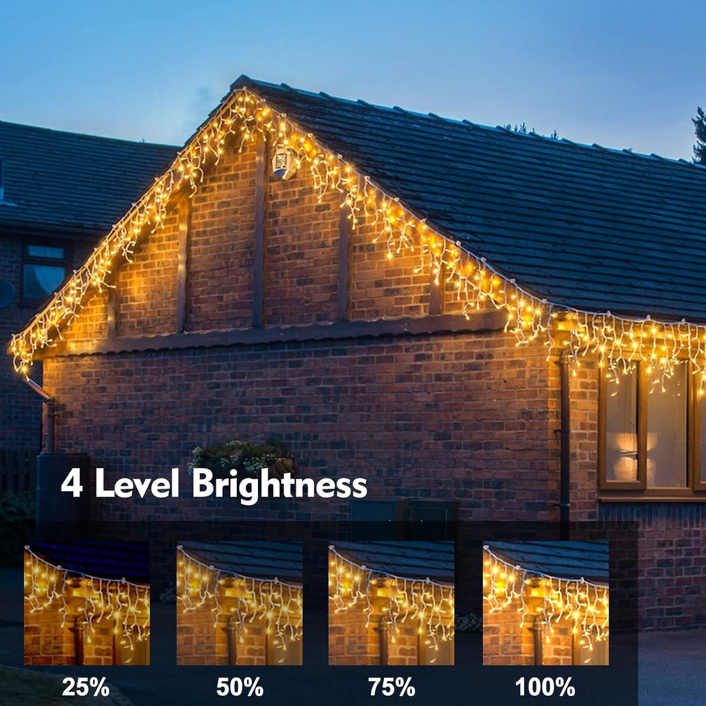 Warm White Christmas Icicle String Lights - 65.6 FT with 120 Drops, 8 Light Modes for Outdoor Decorations - Wedding, Party and More