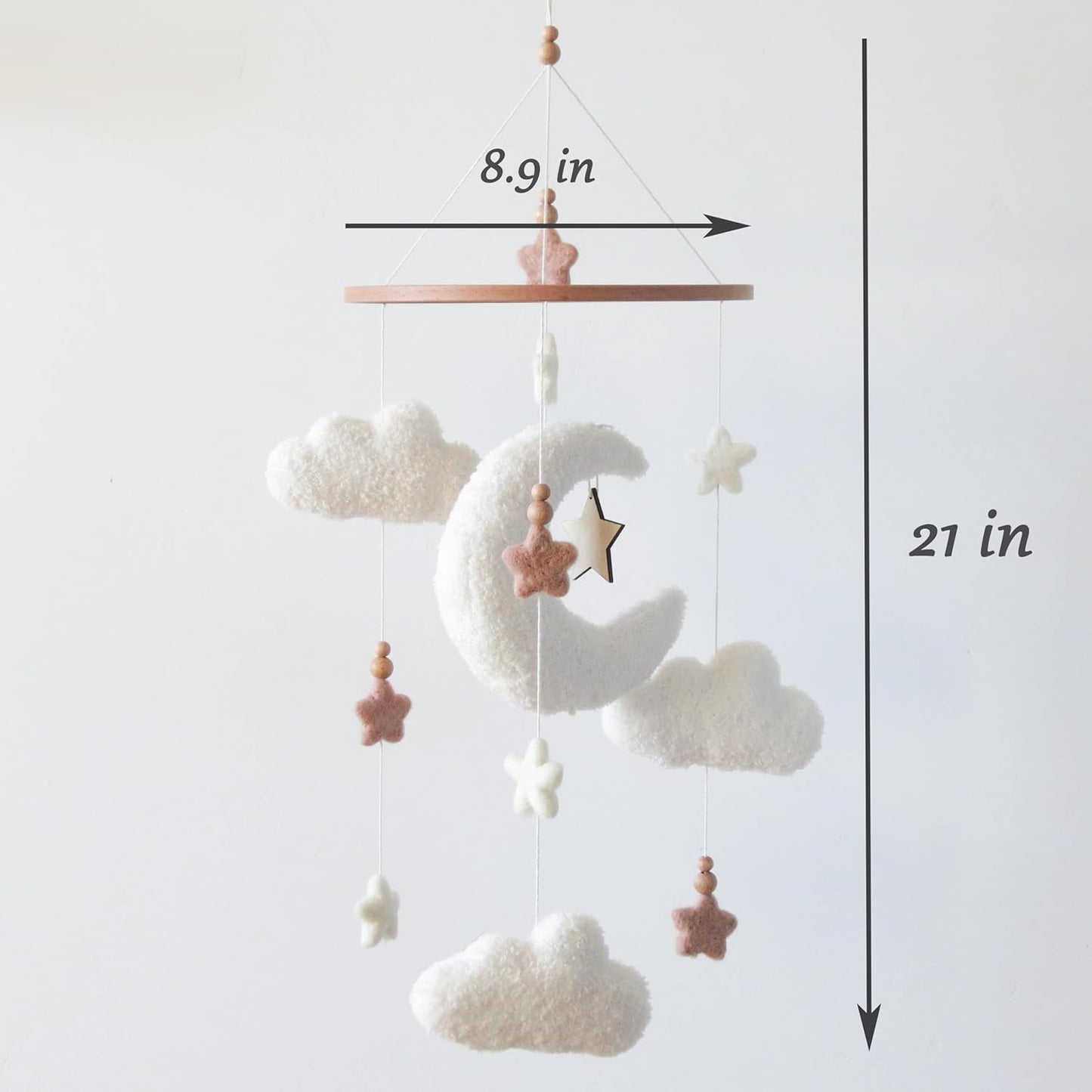 Cloud Moon Crib Mobile Cloud Baby Mobile for Crib Neutral Boho Clouds and Stars Moon Mobile Boucle Mobile, coffee 3