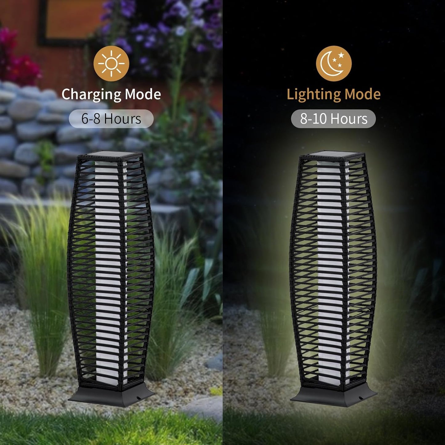 2 Pieces Outdoor Floor Lamp Weather-Resistant Outdoor Wicker Light Solar Powered Lantern Deck Lights for Patio Yard Garden