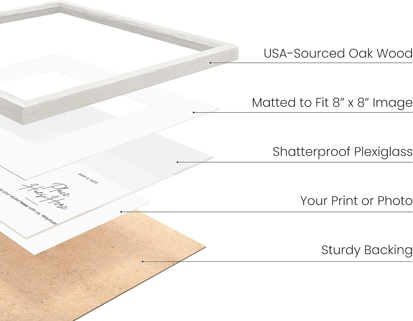 HAUS AND HUES Square Picture Frames 12 x 12 Set of 25 - Photo Gallery Wall Frame Set, Wood Frames With Mat, White Oak
