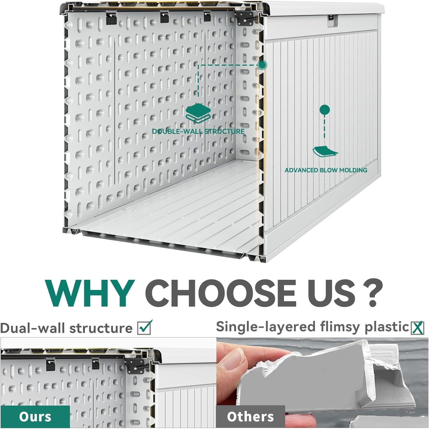 YITAHOME 260 Gallon Double-Wall Deck Box with Divider & Side Handles, Outdoor Large Storage for Patio Furniture Cushions, Garden Pool Accessories, Water Resistant & Lockable