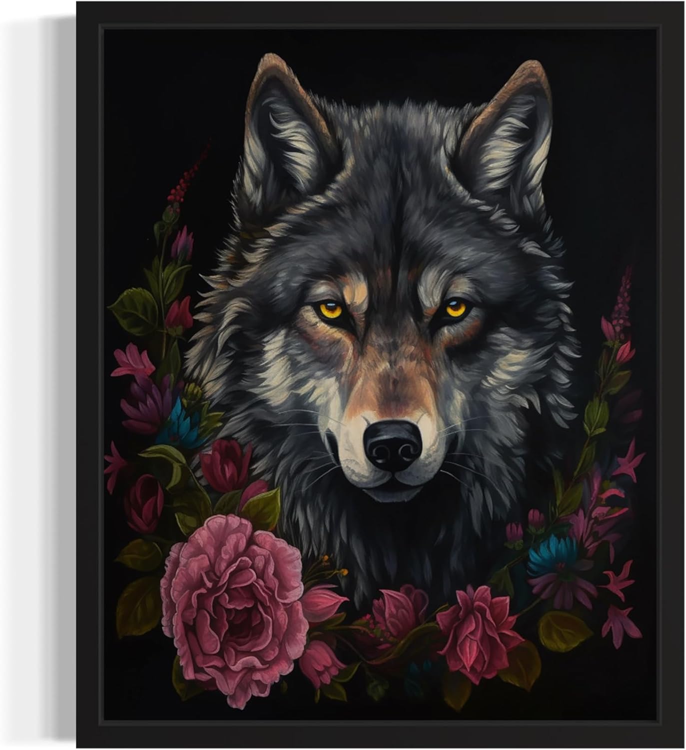 Vintage Wolf Poster Art Print, Halloween Scary Wall Art Academia Spooky Painting Decoration for Horror Prints, Gothic Posters Bedroom Decor 89 (Vintage Wolf, 16 x 20 inches, Black Frame)