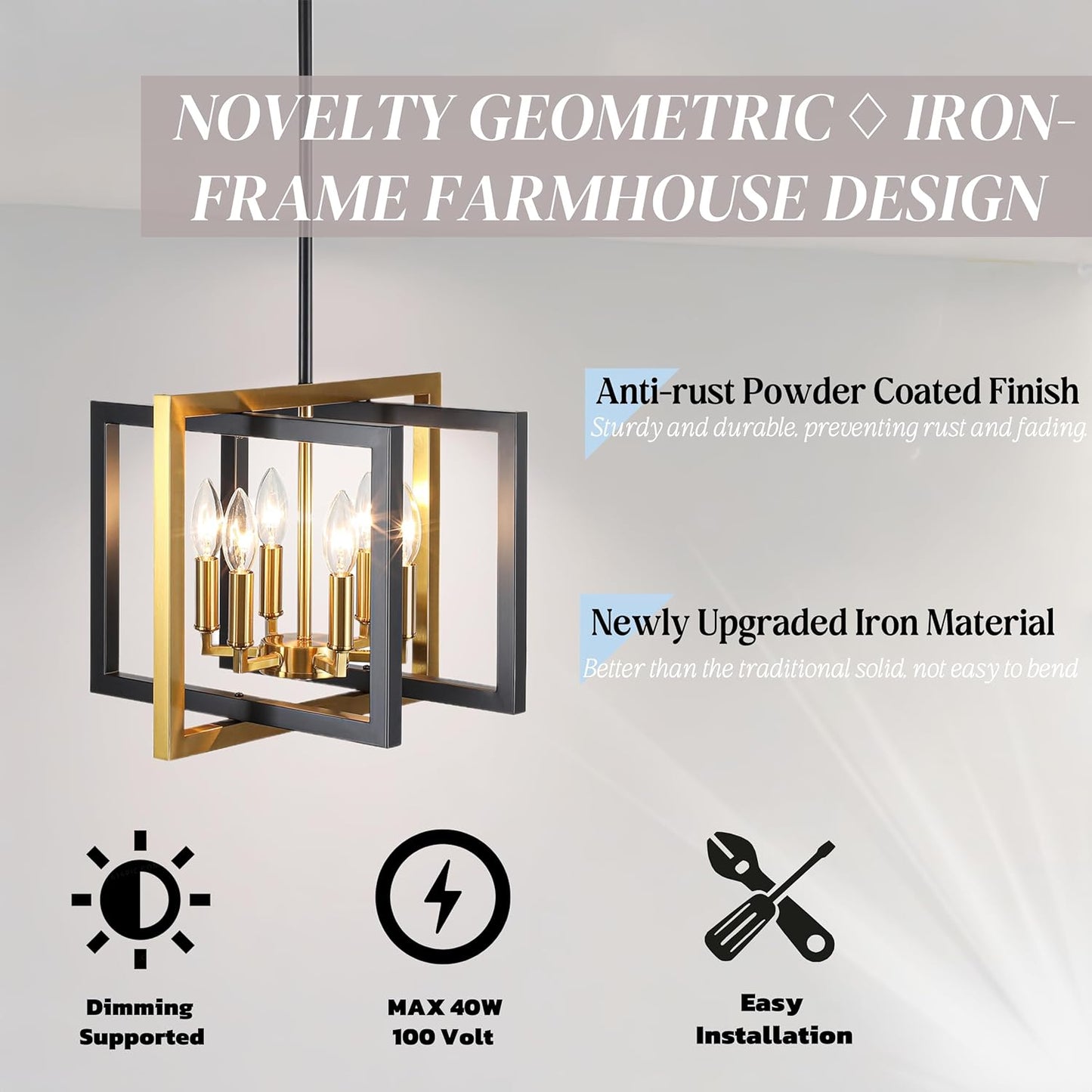 ANKYLHUA Black Gold Chandelier,6-Lights Ceiling Light Fixture E12,Adjustable Hight Pendant Lights Kitchen Island,Chandeliers for Dining Room,Bedroom,Entryway,Foyer