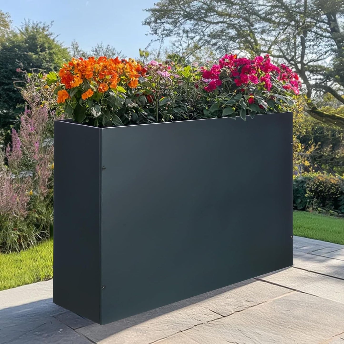 SUNNYPARK Large Metal Planter Box 32”x 12”x 24”, Rectangular Modern Grey Metal Planter Box Heavy Duty with Drainage Holes for Outdoor Garden Patio