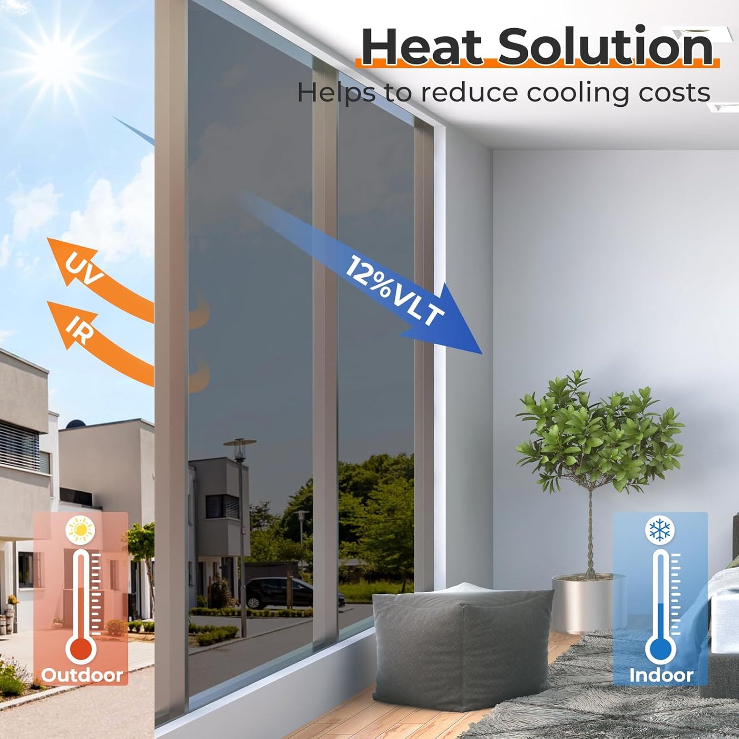 DOWELL Window Privacy Film, One Way Window Tint for Home, Static Cling Anti UV Sun Blocking Reflective Mirror Film, Heat Control See Out Not in Glass Tinting, Black Silver, 23.6" x 78.7"