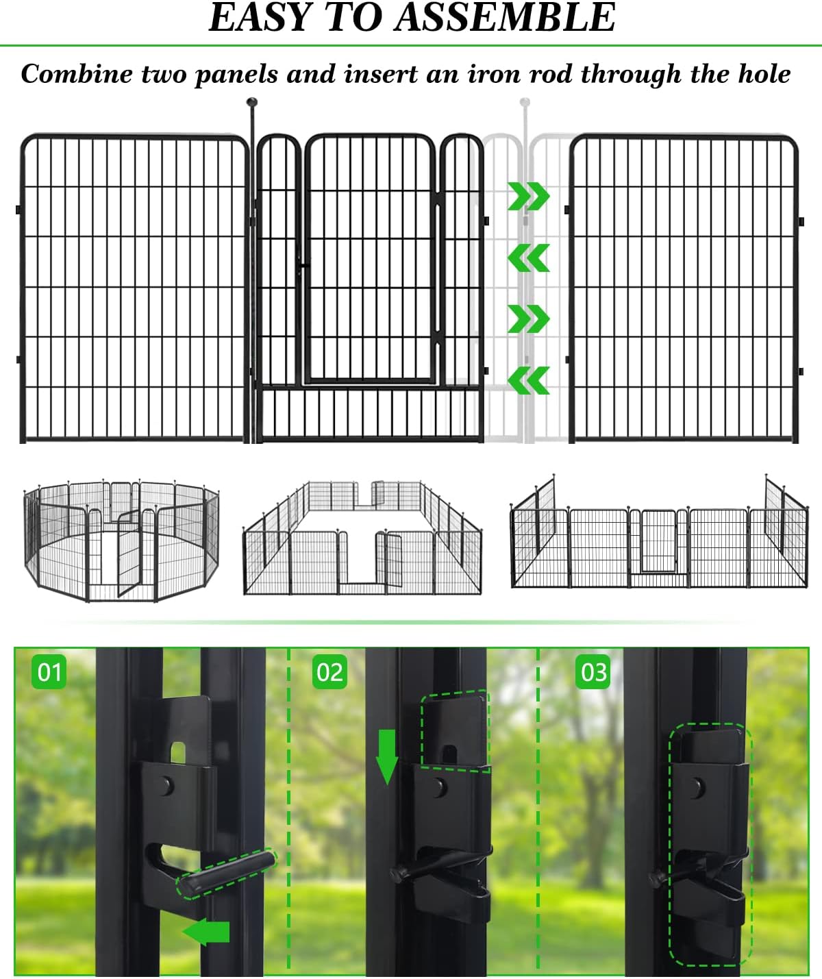 Decorative Black Metal Fencing Garden Fence with Gate, 50ft(L) 40in(H) 22 Fence Panels No Dig Fence Rustproof Animal Barrier Fence Temporary Dog Panels Fencing Outdoor