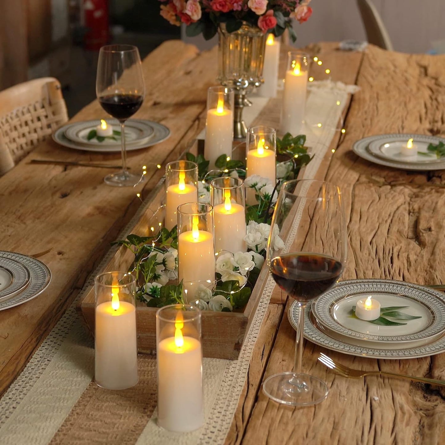 Homemory Pure White Acrylic Flameless LED Candles, Battery Operated With Remote Control and Timer, Electric Fake Candles for Wedding, Home Decor, Set of 9