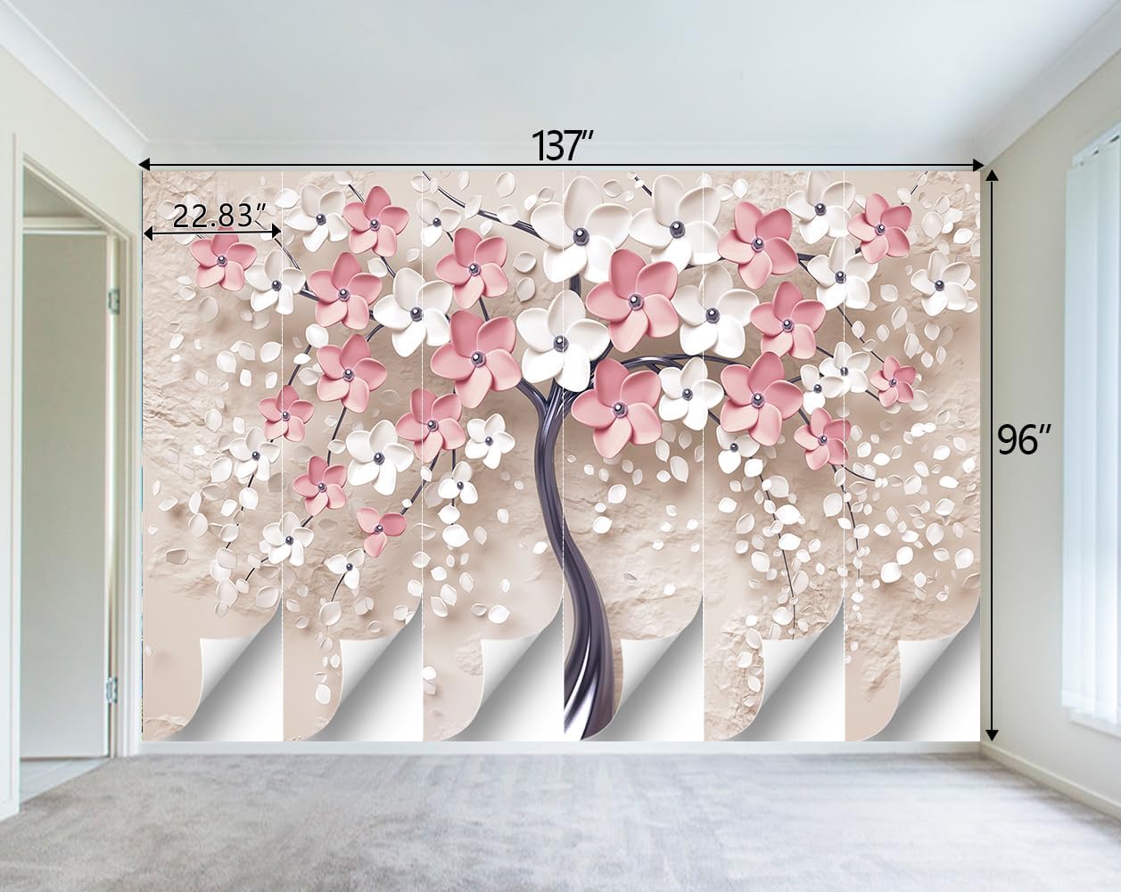 3D Relief Abstraction Pink Flowers Tree Mural Bedroom Floral Wallpaper Room Decor Living Room tv Background Large Wall Mural - 137"x96" (Not Peel and Stick)