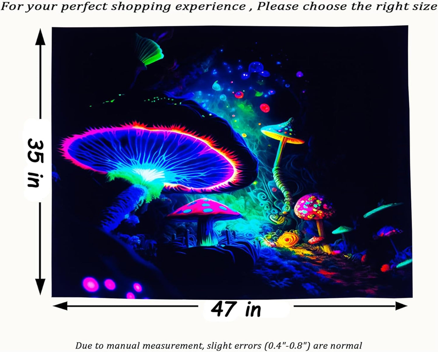Blacklight Mushroom Tapestry Glow In The Dark Fantasy Forest Tapestry UV Reactive Magic Tapestries Wall Hanging Decor for Bedroom Dorm Living Room (35" x 47")