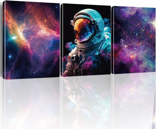 Outer Space Canvas Prints & Posters - Framed Astronaut Artwork for Bedroom Decor, Teen Boy & Girl Room, 3 Panels